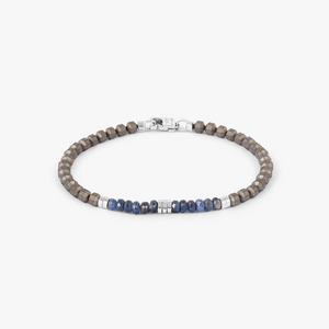 Icosahedron Beaded Bracelet In Rhodium Plated Silver With Sapphire And Grey Hematite