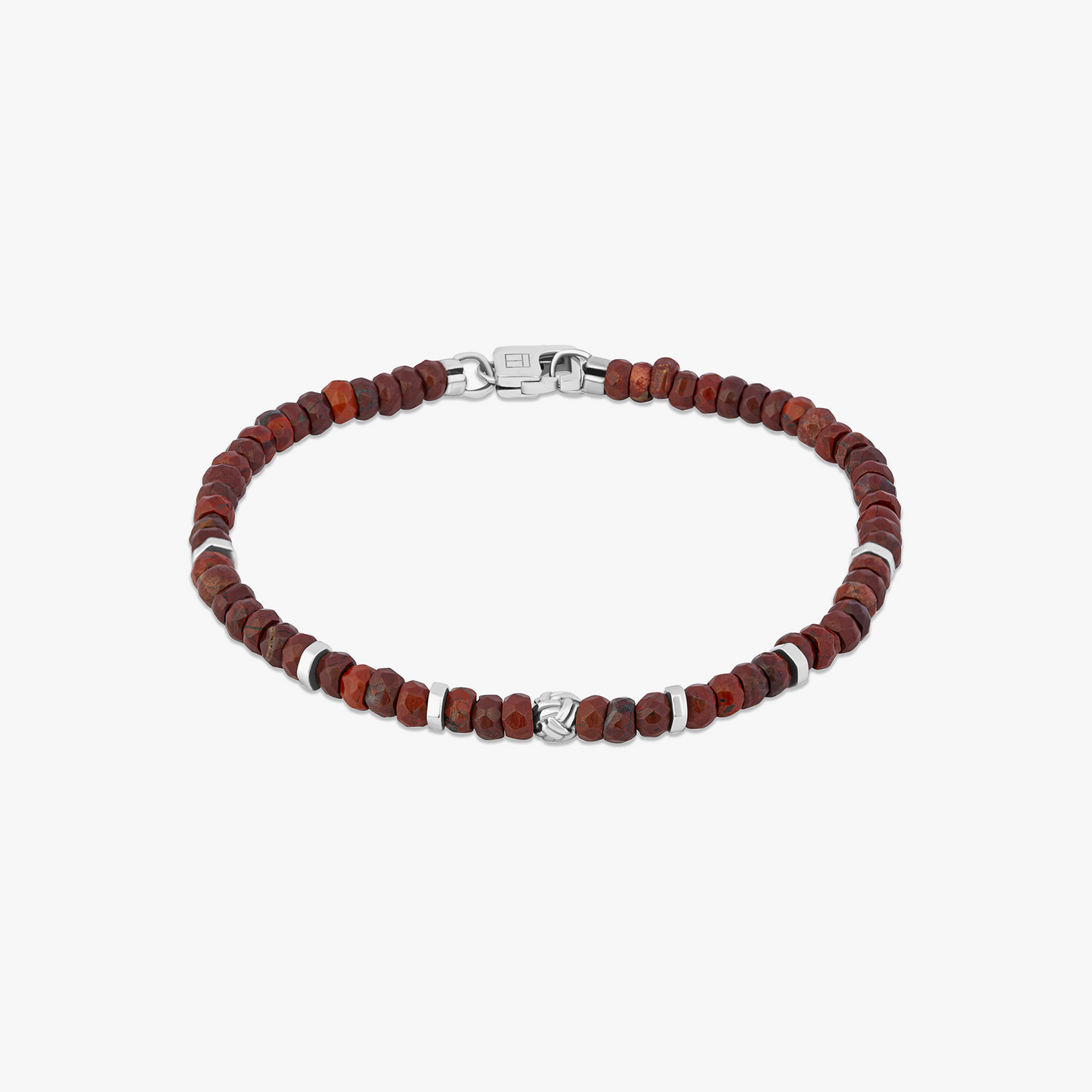 Nodo Beaded Bracelet in Rhodium Silver with Red Jasper