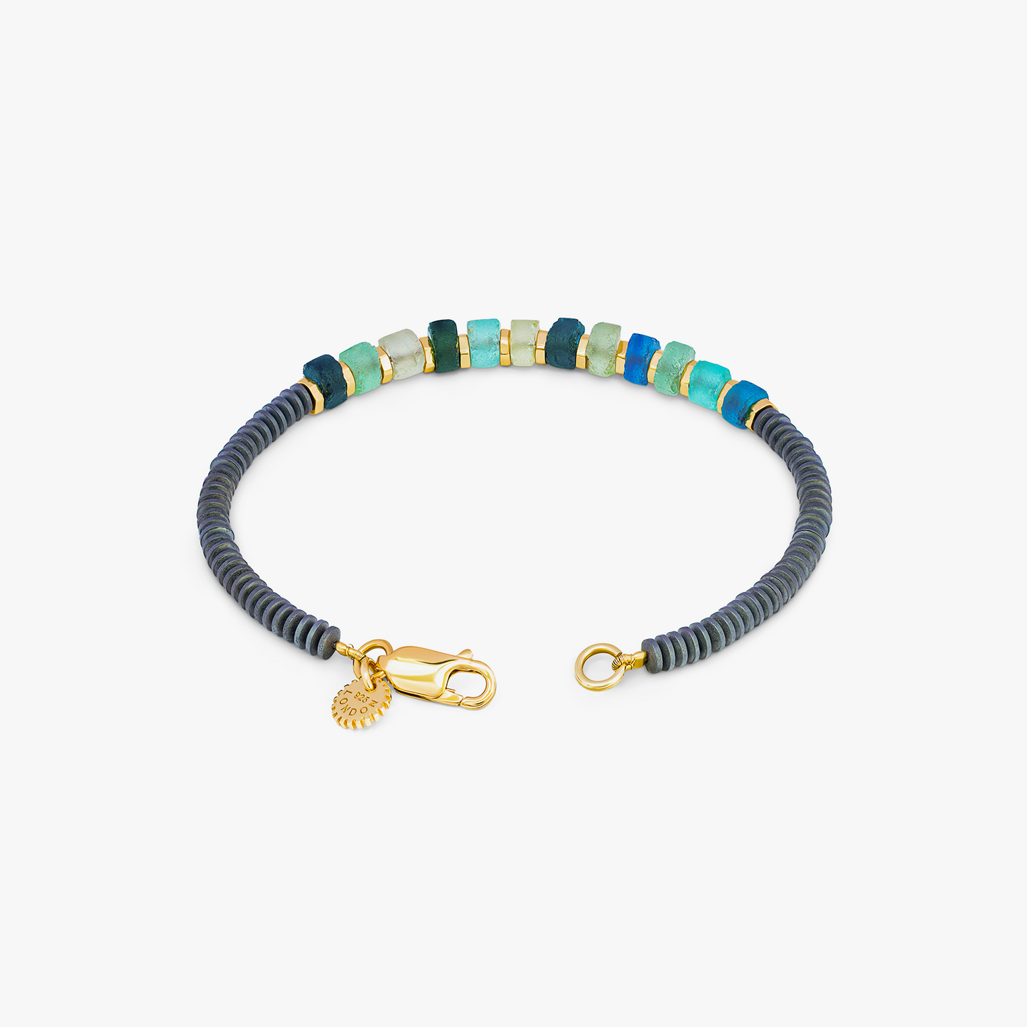 Yellow gold plated sterling silver Hematite Imperial bracelet with Roman glass