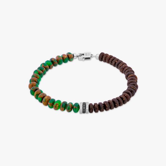 Nepal Gear Trio Beaded Bracelet With Green Jasper & Coconut Wood 