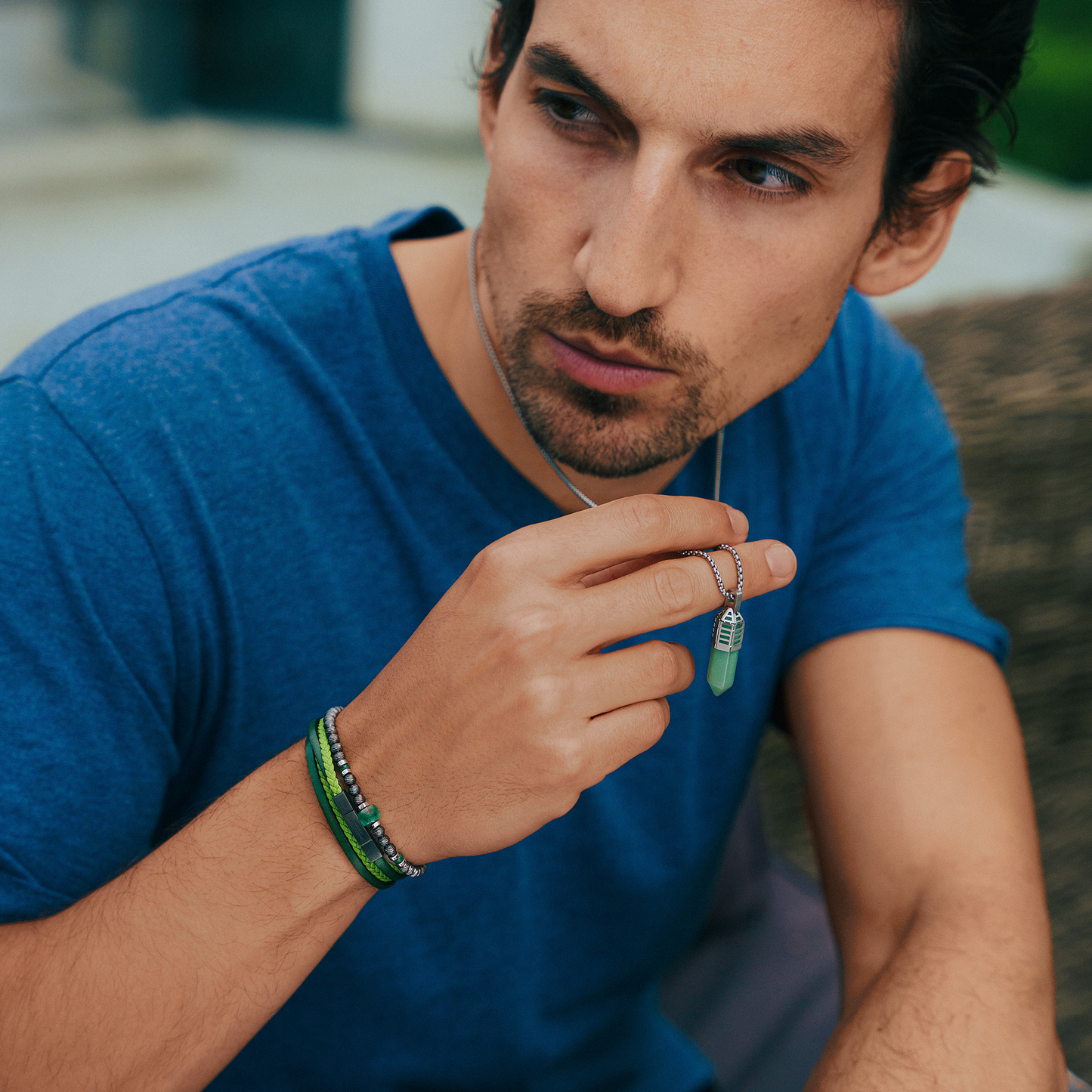 Dopamine Drop Necklace In Stainless Steel and Green Aventurine