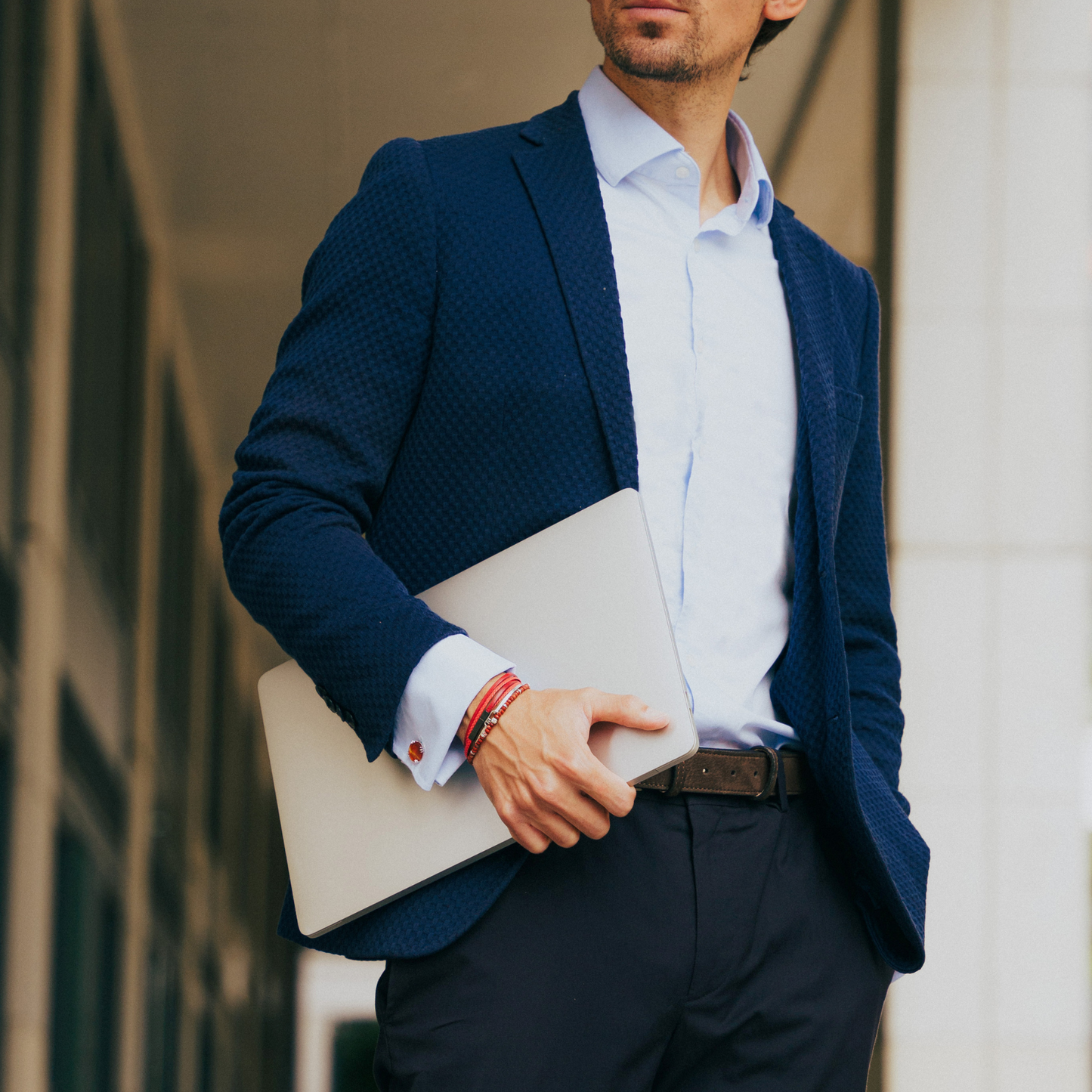 Mini Click Fettucine Leather Bracelet In Red      