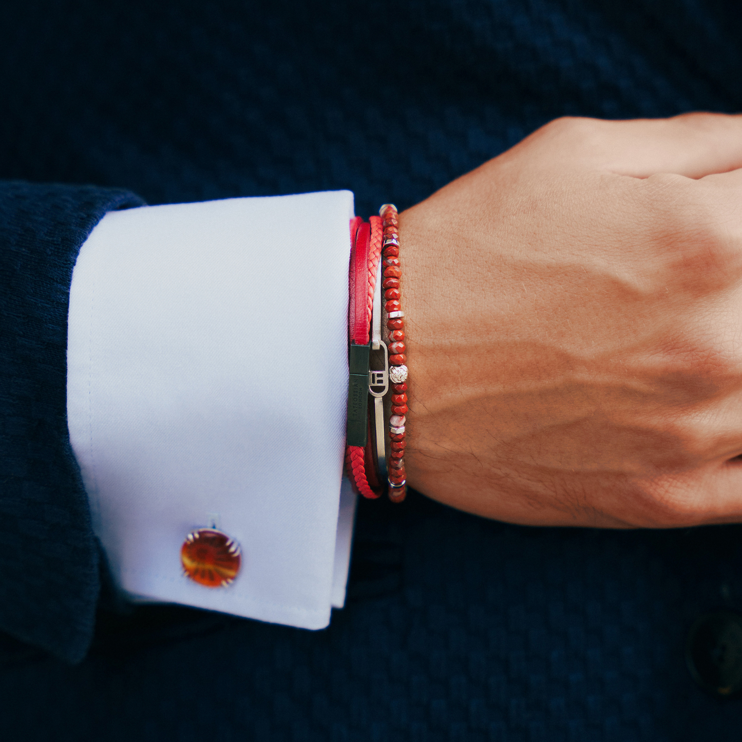 Mini Click Fettucine Leather Bracelet In Red      