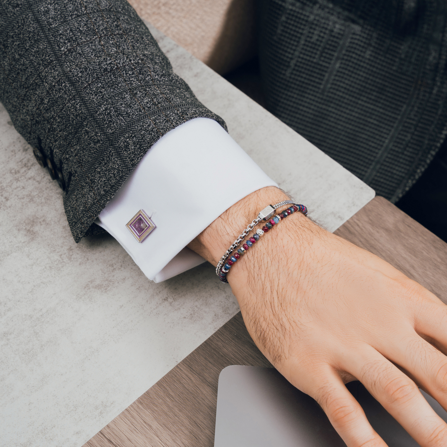 Purple Palladium Plated Quadrato Semi-Precious Cufflinks
