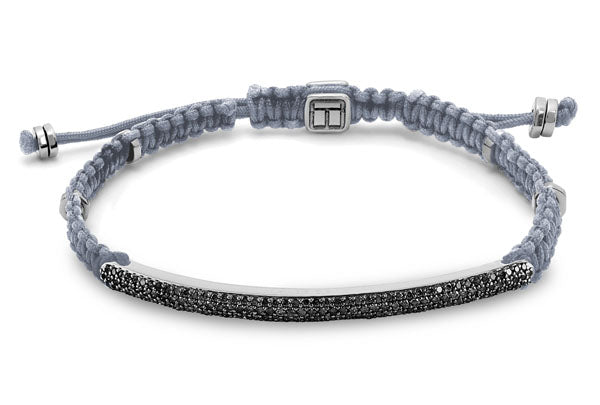 Macrame Windsor Black Diamond Bracelet In Grey With Rhodium Plated Silver - (1.08Ct)