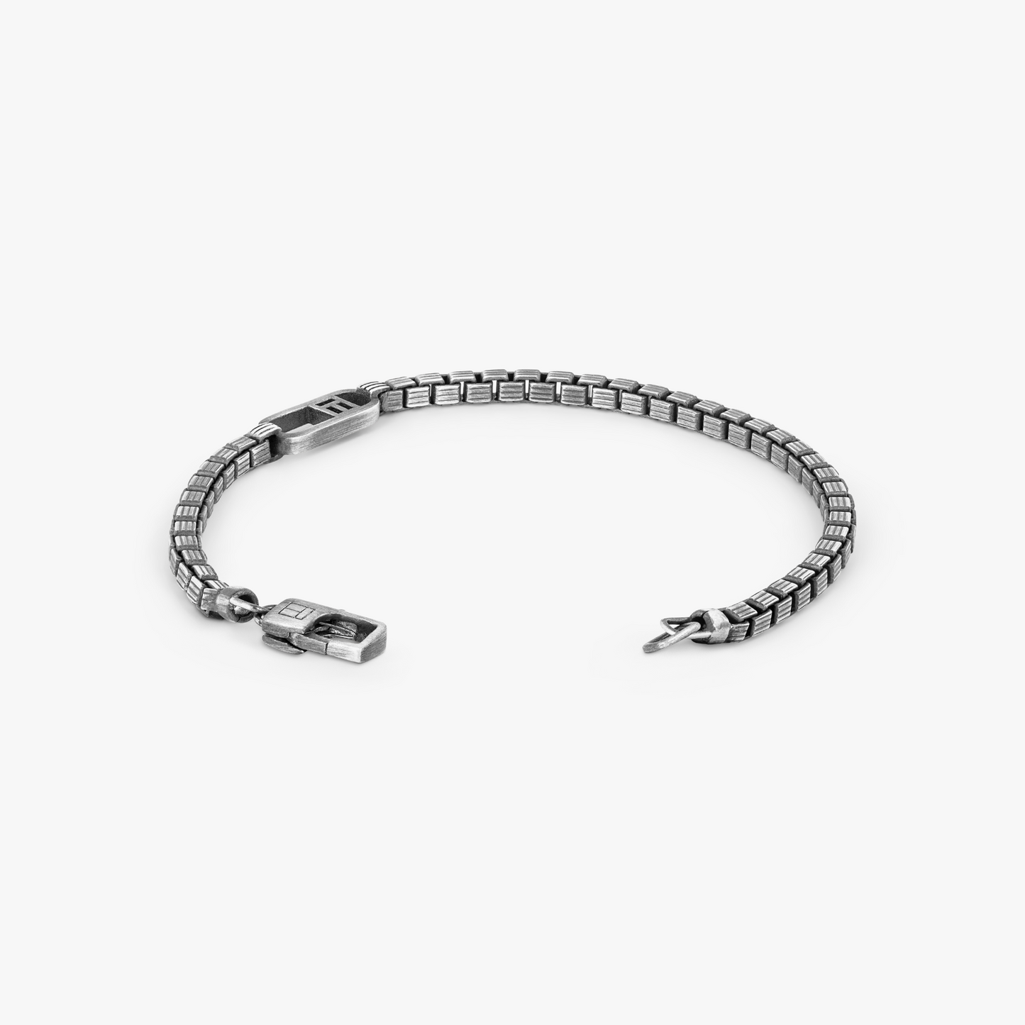 Catena Signifier Trigato Box Chain Bracelet in Oxidised Plated Silver with "T" Logo