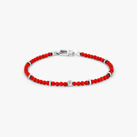 Nodo Beaded Bracelet in Rhodium Plated Silver with Red Pallini Coral