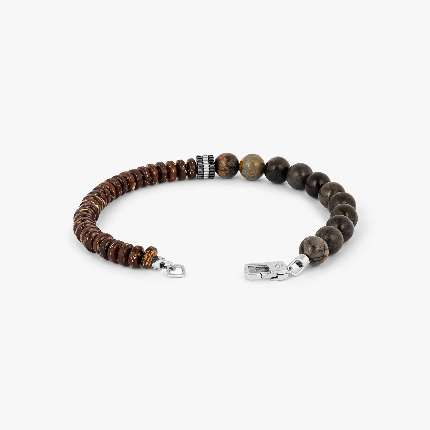 Nepal Gear Trio Bracelet in Rhodium Plated Sterling Silver with Picasso Jasper