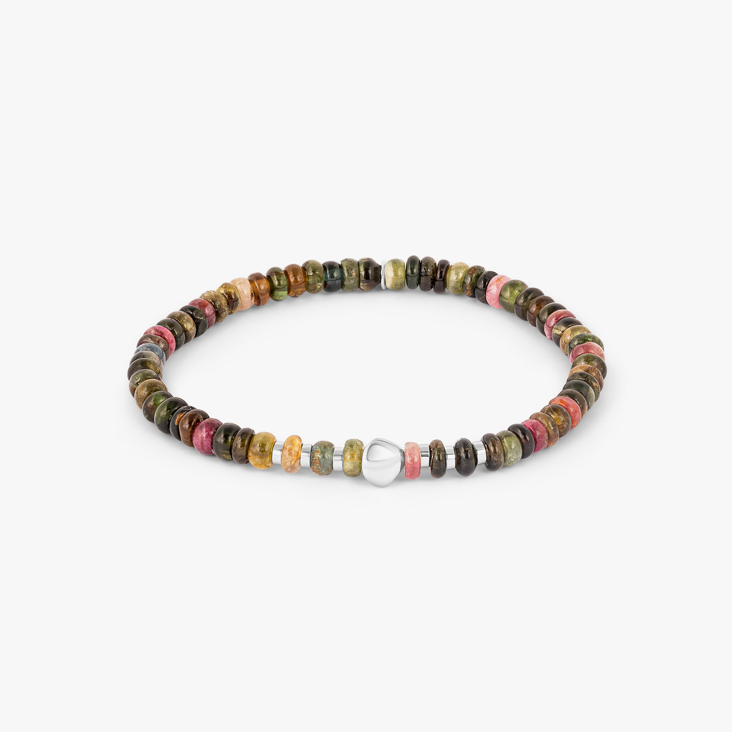 Nepal Nugget Beaded Bracelet in Rhodium Silver with Multicolour Tourmaline