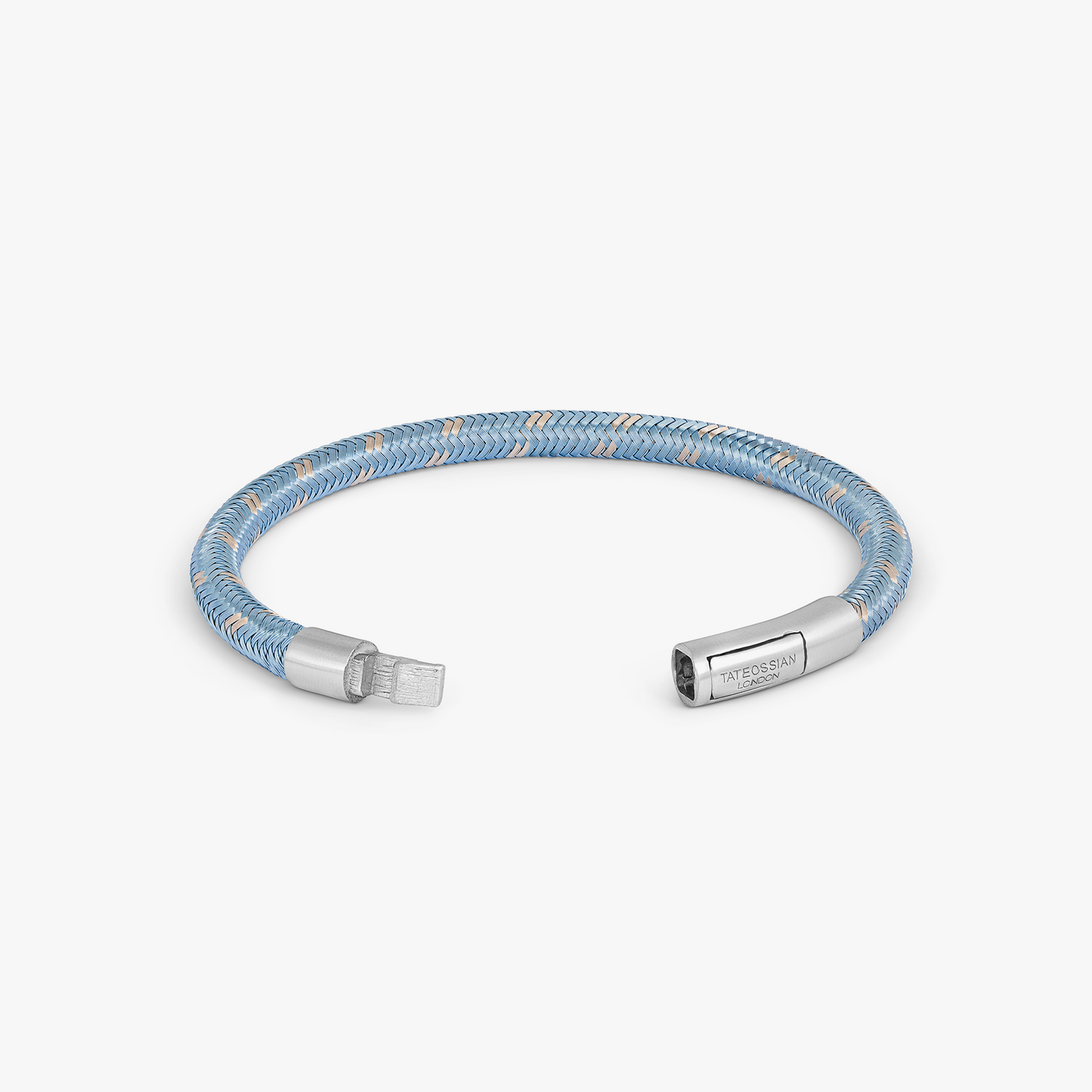 Charles Click Chalif Enamelled Copper Bracelet in Rhodium Silver with Sky Blue