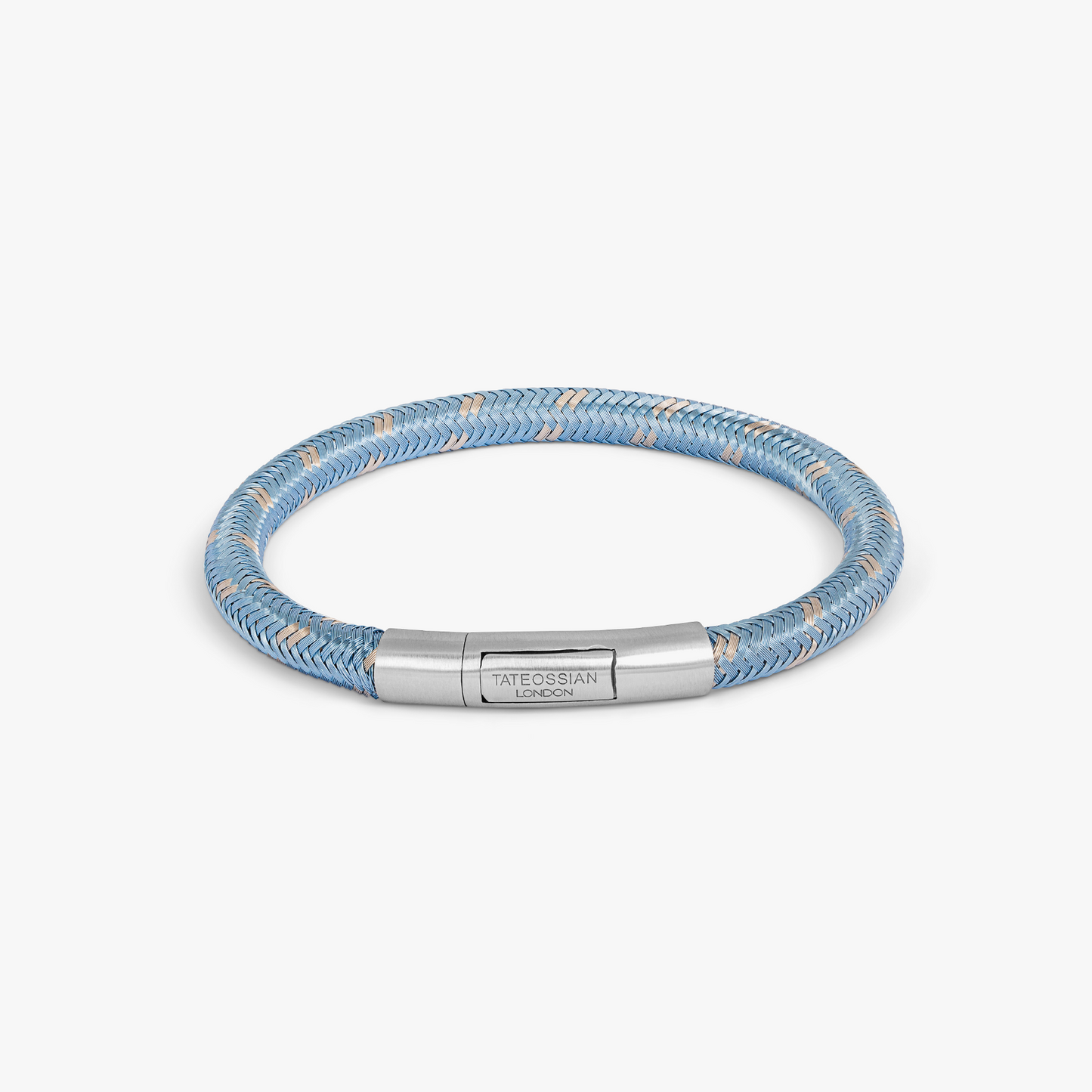 Charles Click Chalif Enamelled Copper Bracelet in Rhodium Silver with Sky Blue