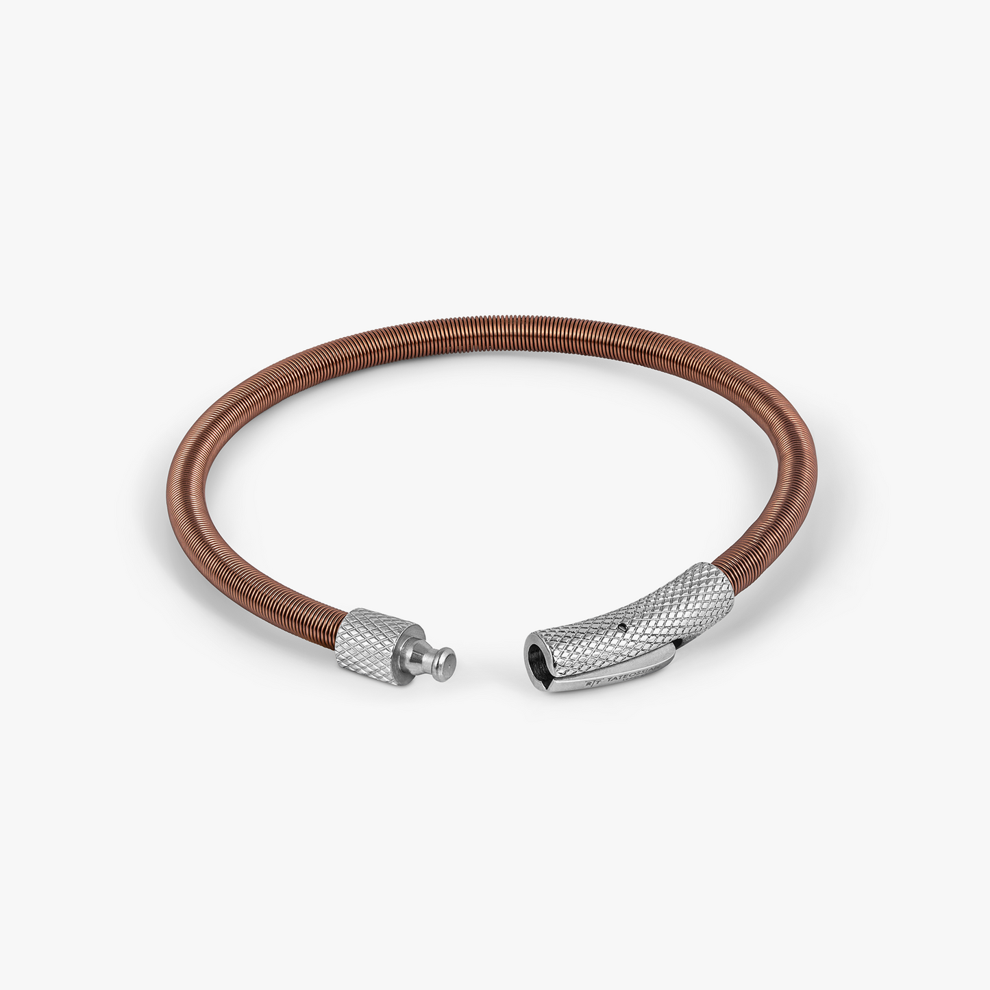 Seta Etched Click Nylon Bracelet in Stainless Steel with Brown Coated Wire