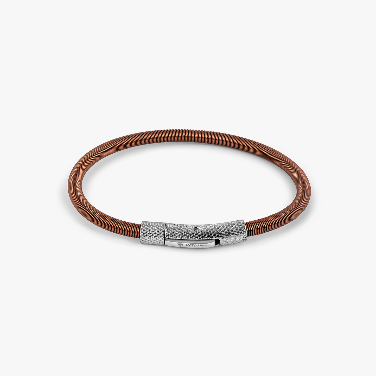 Seta Etched Click Nylon Bracelet in Stainless Steel with Brown Coated Wire