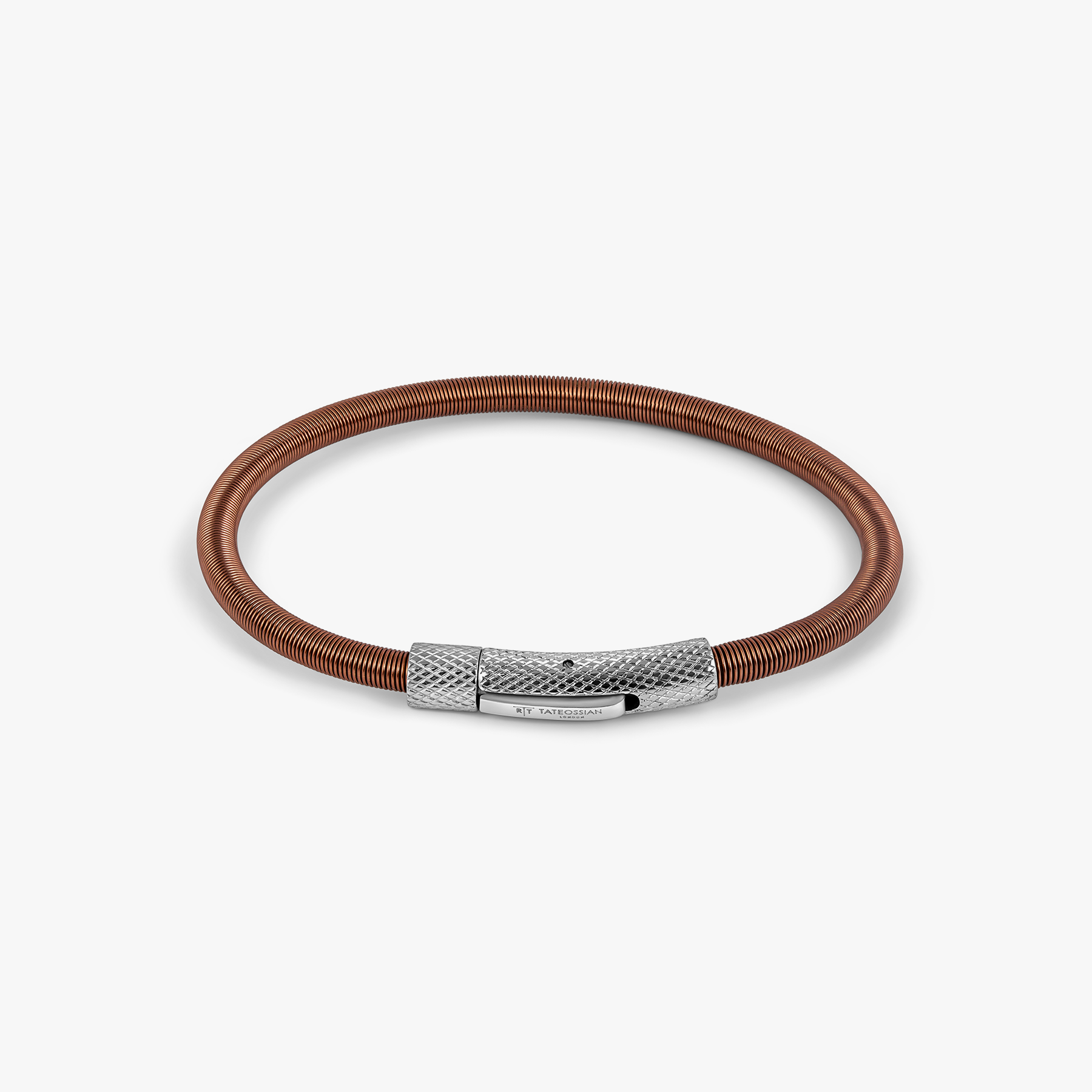 Seta Etched Click Nylon Bracelet in Stainless Steel with Brown Coated Wire