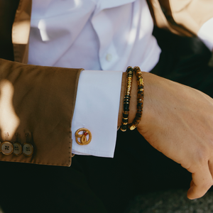 Tateossian Viper Cufflinks in Yellow Gold & Red Enamel