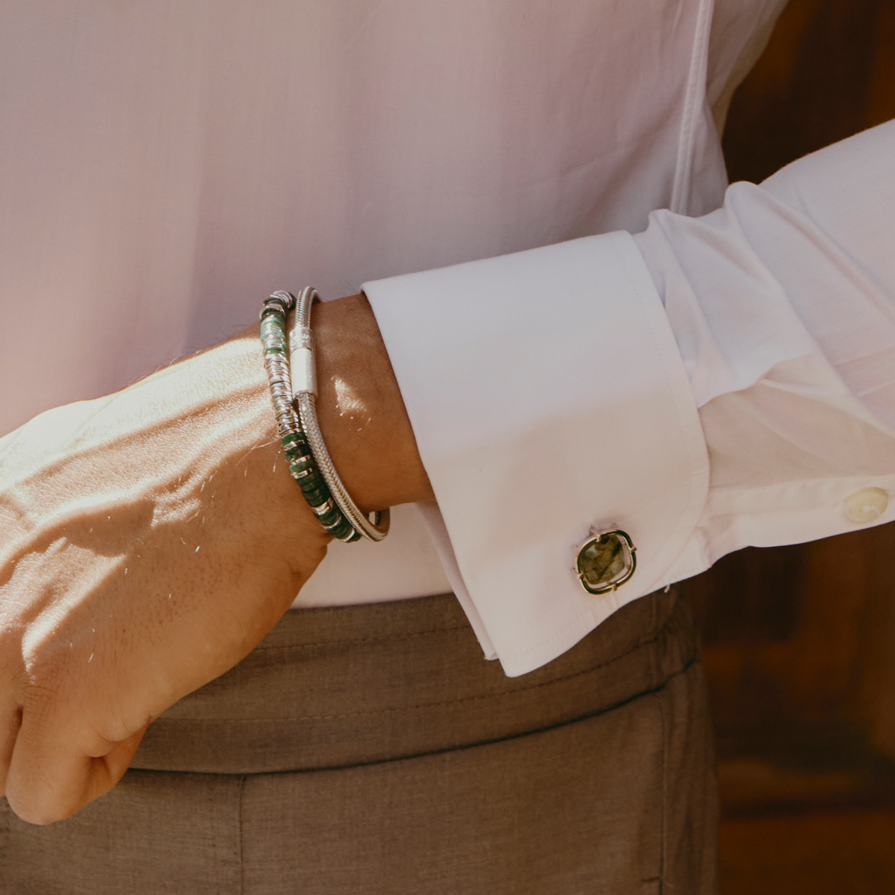 Actinolite Cufflinks in Rhodium Plated Silver