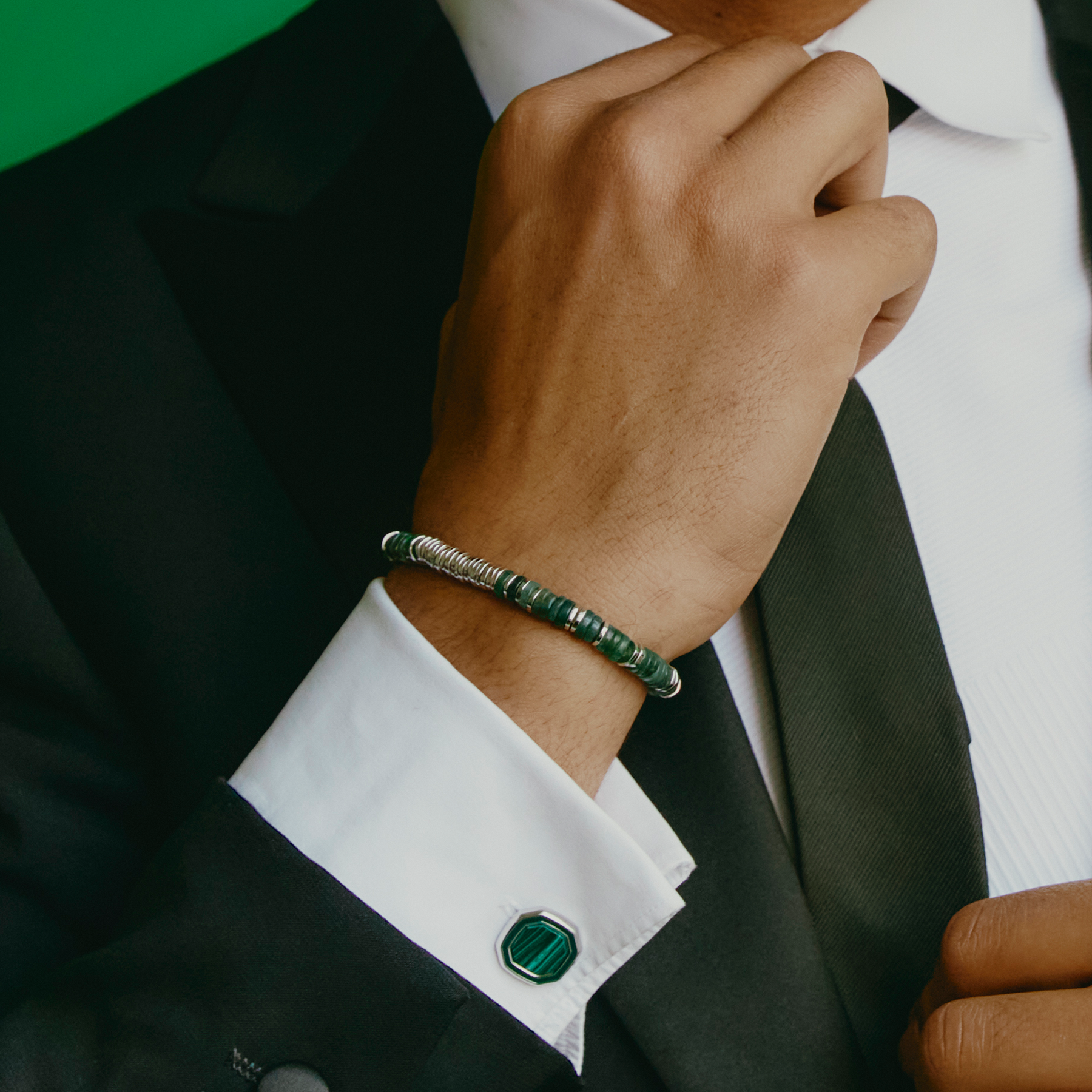Constellation Bracelet In Rhodium Plated  Sterling Silver and Moss Agate