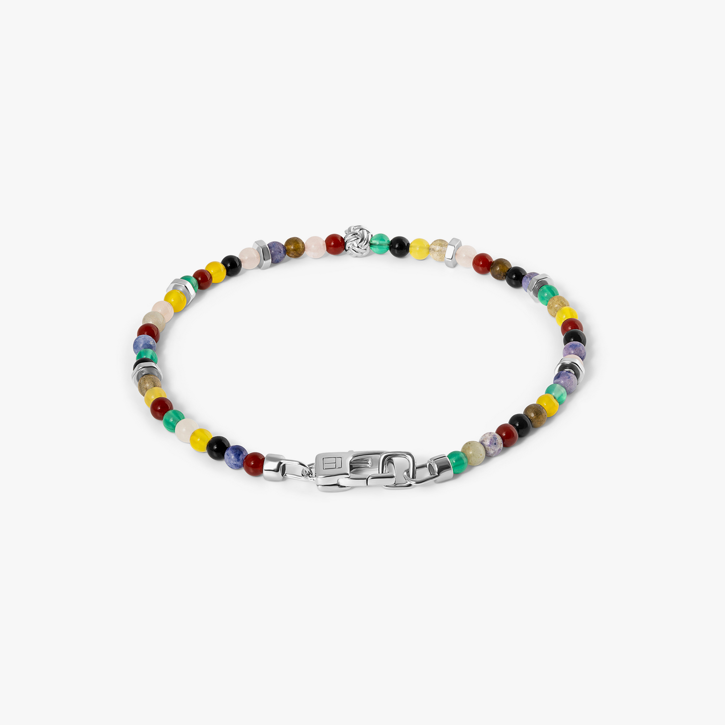 Nodo Semi-Precious Bracelet In Rhodium Plated Silver With Multicolour Beads