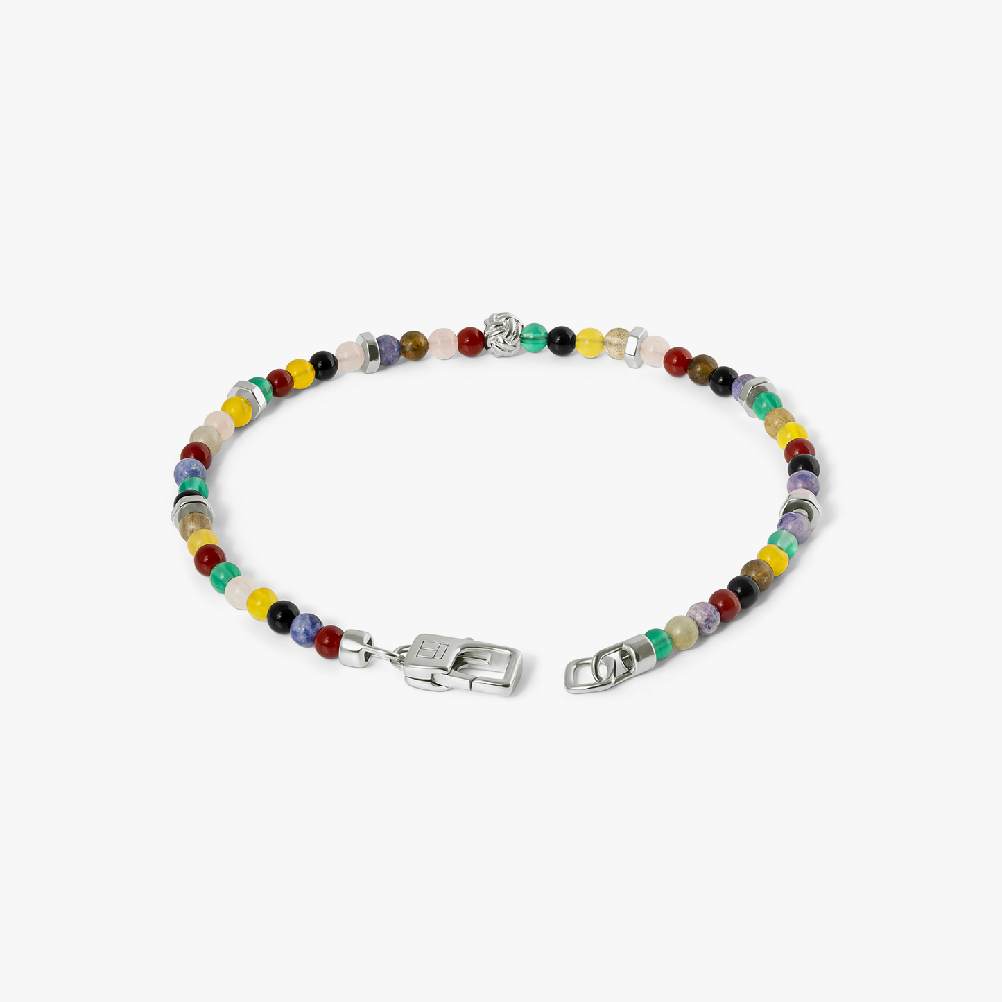 Nodo Semi-Precious Bracelet In Rhodium Plated Silver With Multicolour Beads