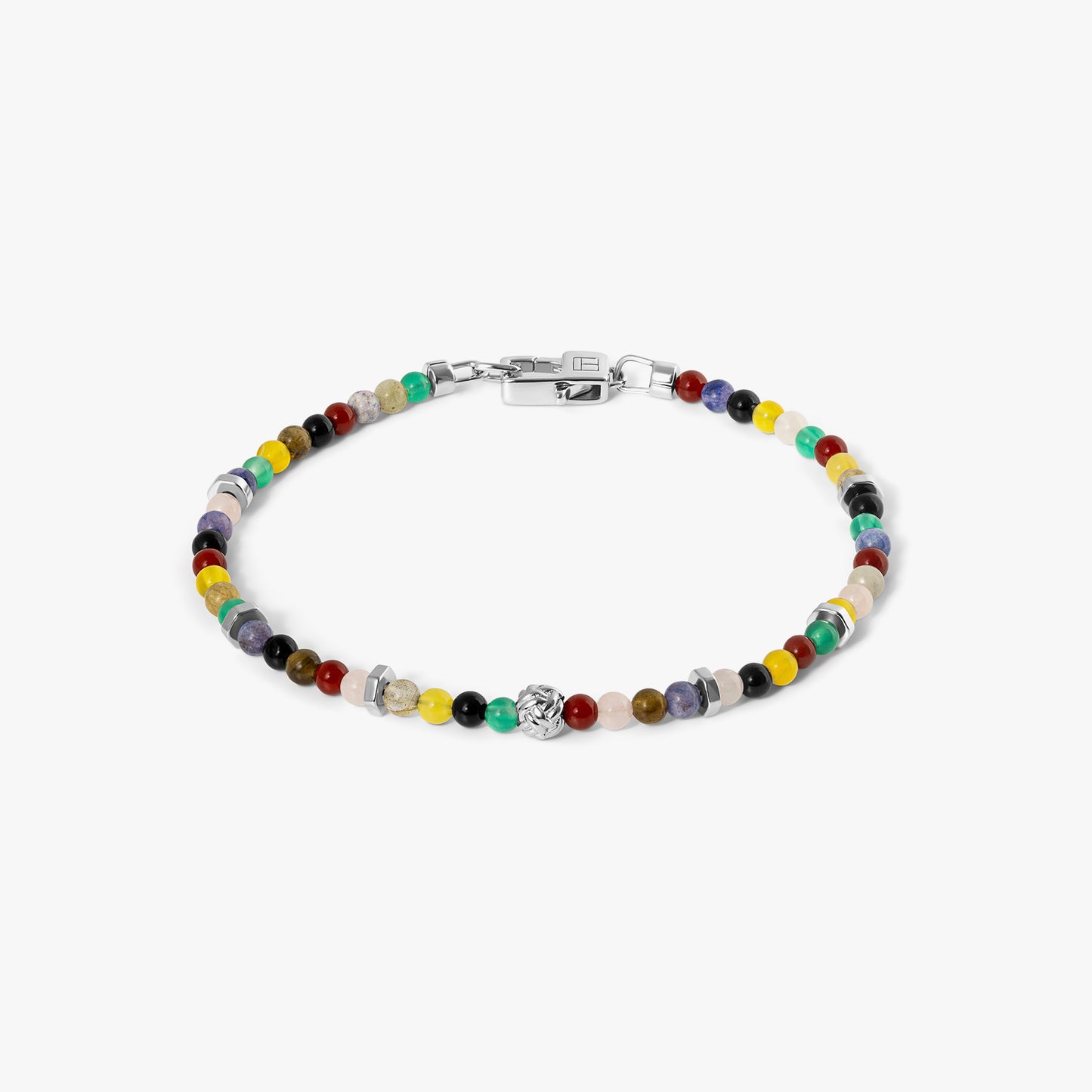 Nodo Semi-Precious Bracelet In Rhodium Plated Silver With Multicolour Beads