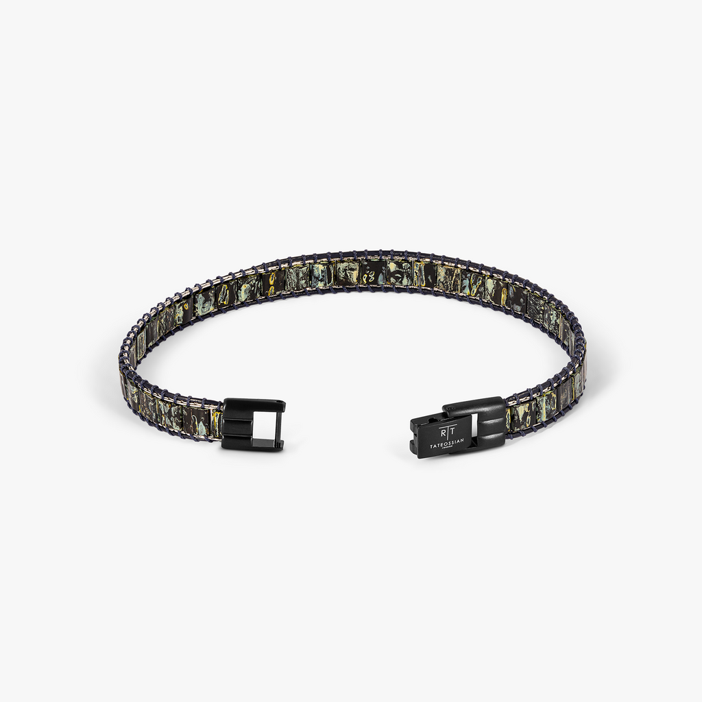 Mosaic Bracelet In IP Black Plated With Dark Green Glass Beads