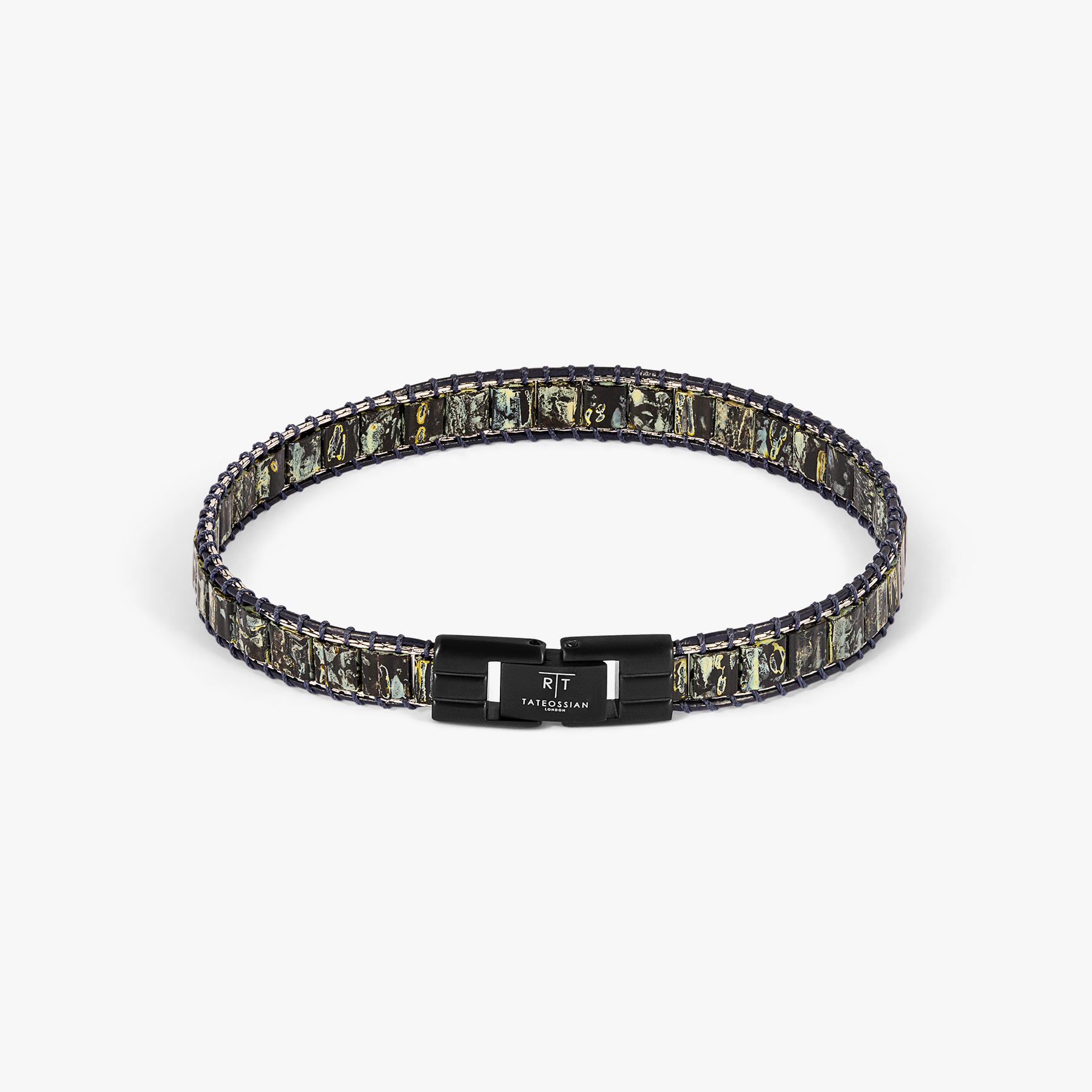 Mosaic Bracelet In IP Black Plated With Dark Green Glass Beads