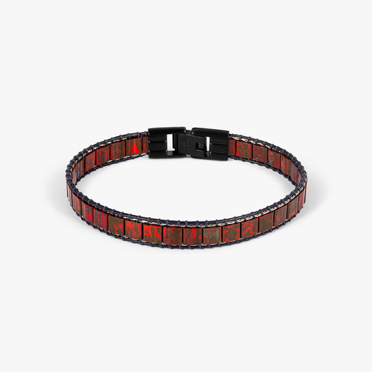 Mosaic Bracelet In IP Black Plating With Red Glass Beads