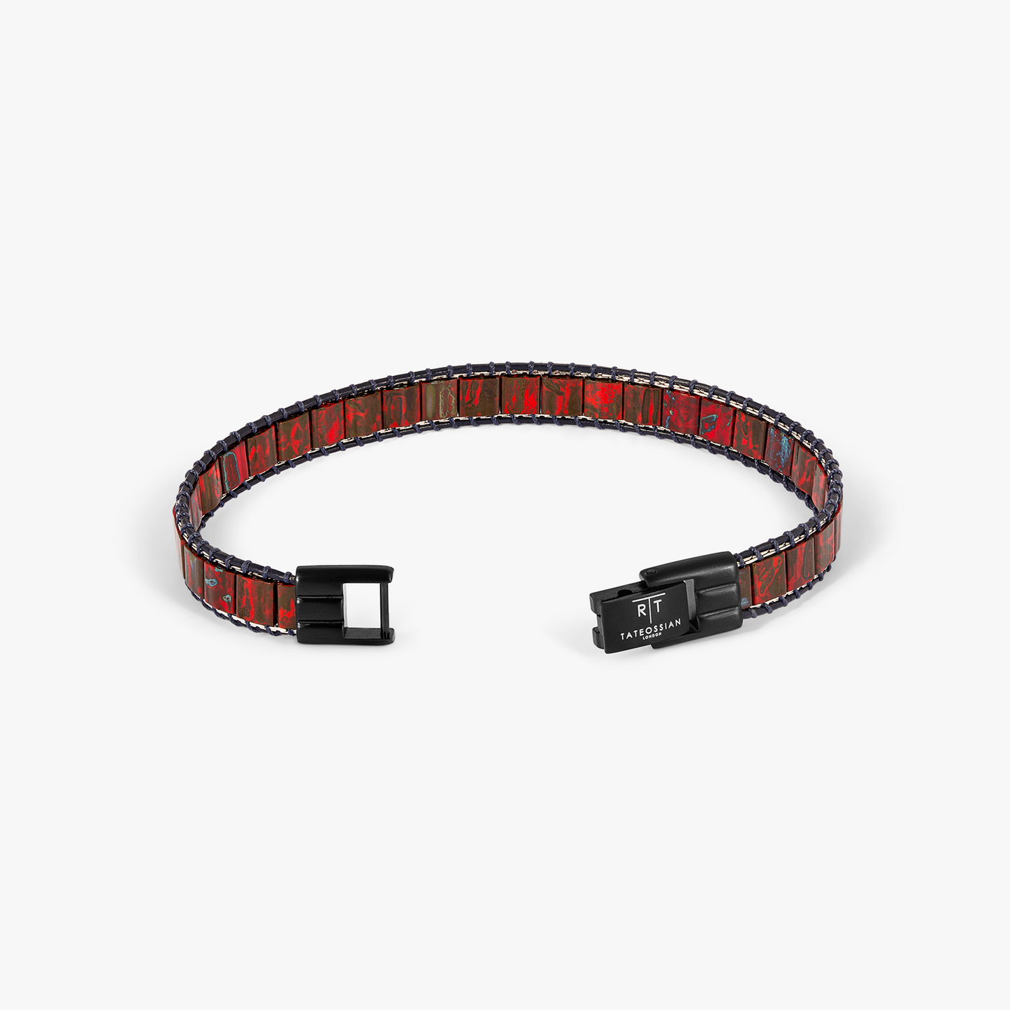 Mosaic Bracelet In IP Black Plating With Red Glass Beads