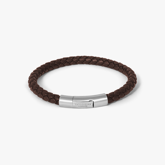 Charles Click Pelle Bracelet In Rhodium & Brown Leather