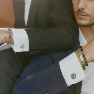 Tateossian Viper Cufflinks in Palladium & Green Enamel