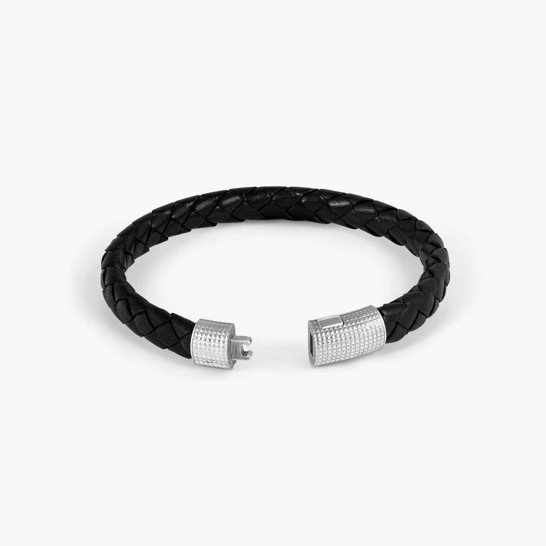 Giza Double Click Pelle Bracelet In Rhodium & Black Leather
