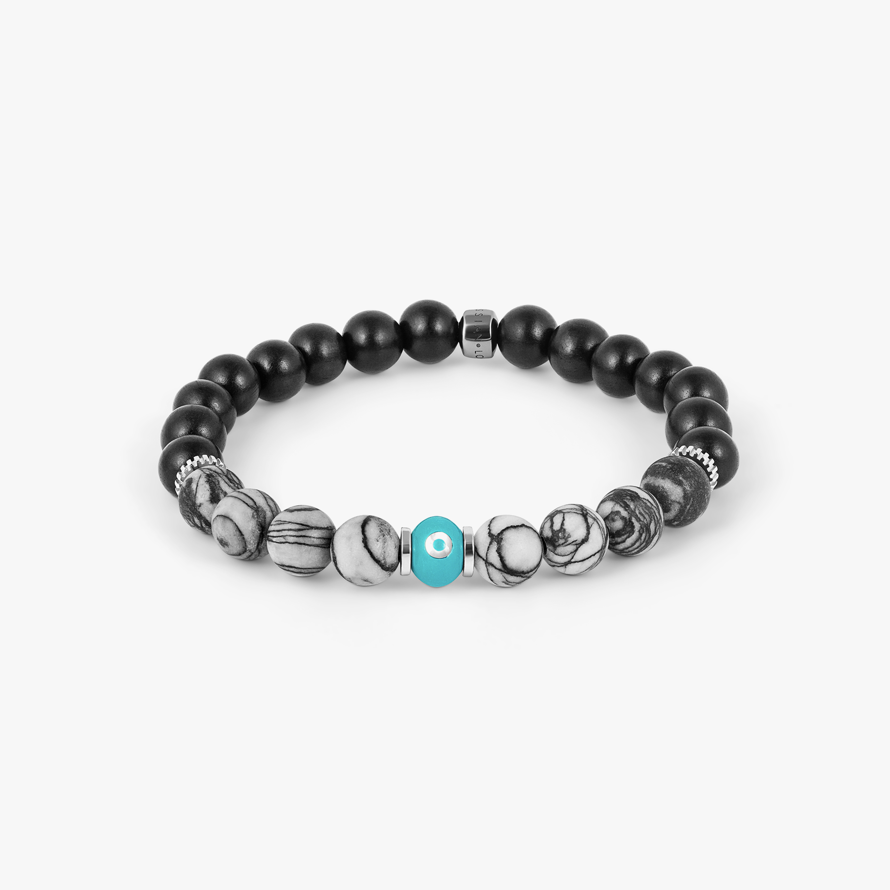 Milos Evil Eye Beaded Bracelet With Tiger Ebony Wood & Spiderweb Jasper