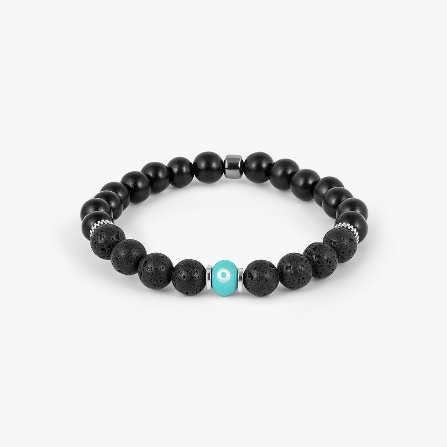 Milos Evil Eye Beaded Bracelet With Tiger Ebony Wood & Lava Beads