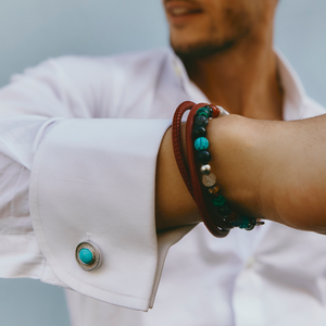 Tateossian Cable Oval Cufflinks in Rhodium & Turquoise