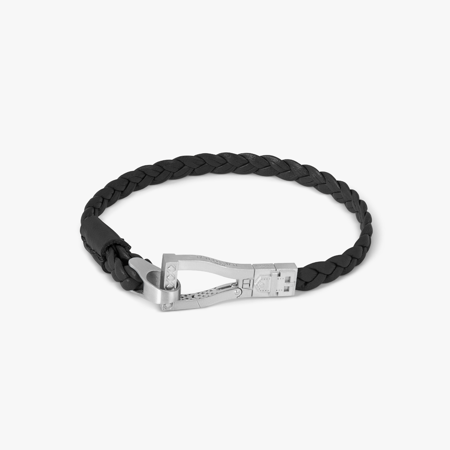 Ascot Bracelet In Rhodium & Black Leather