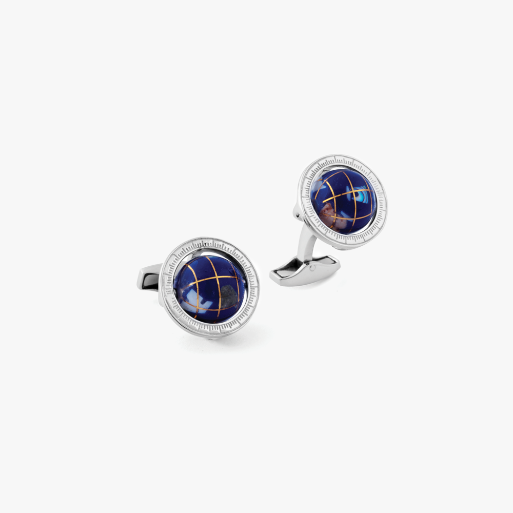 Globe Cufflinks Lapis Sterling