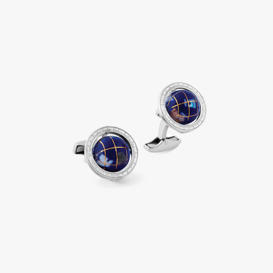 Globe Cufflinks In Lapis With Sterling Silver