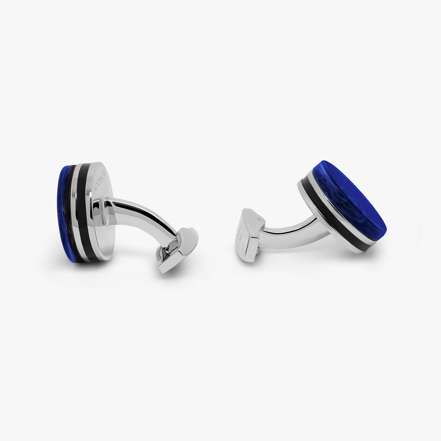 Resin Gear cufflinks in blue with rhodium finish