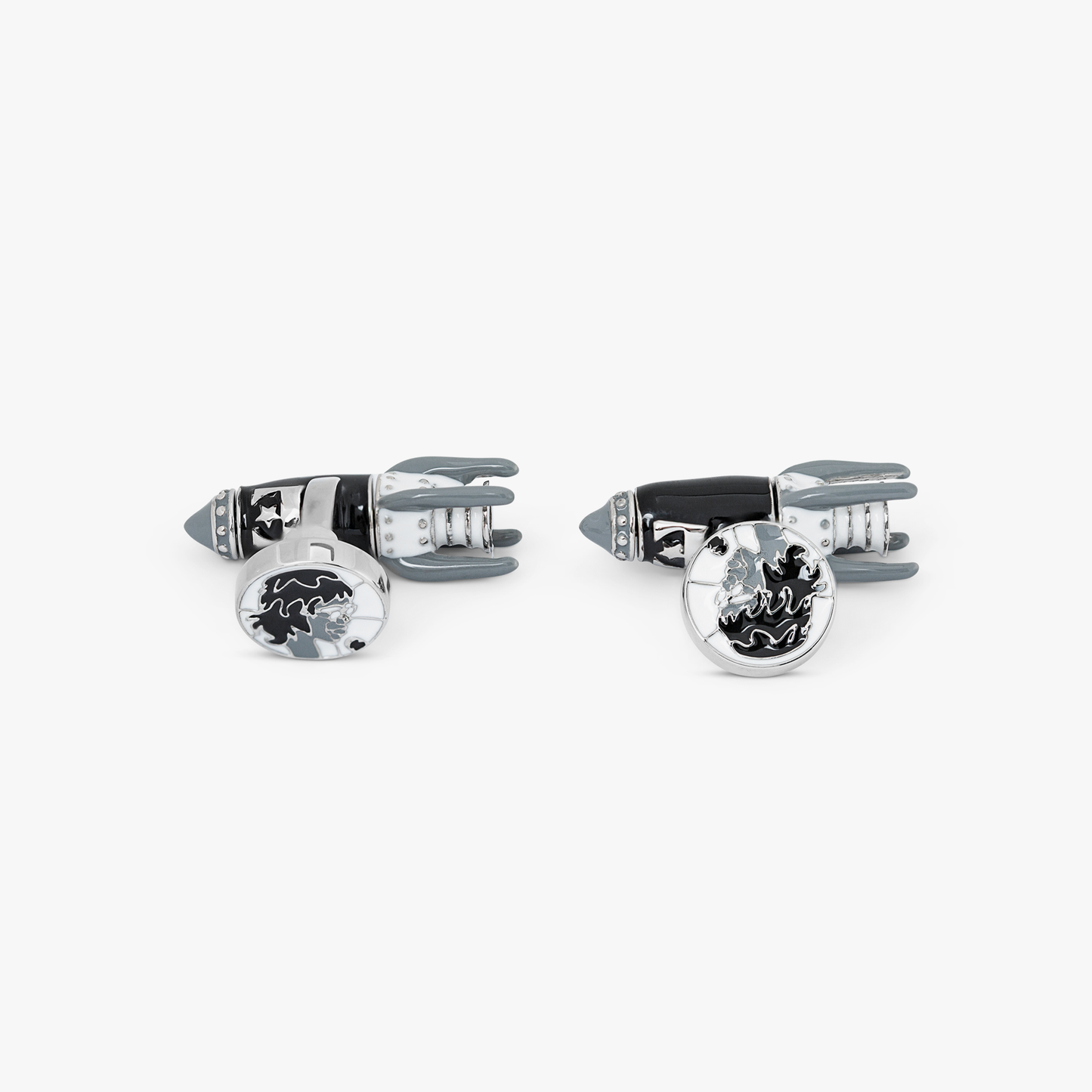 Rocket Man cufflinks in black enamel White Bronze plated