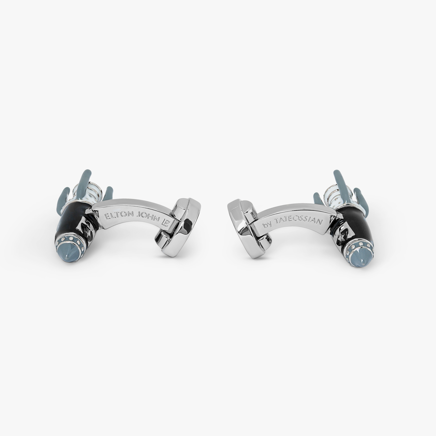 Rocket Man cufflinks in black enamel White Bronze plated