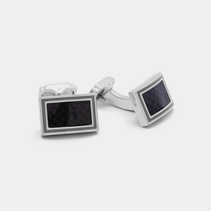 THOMPSON Carbon Enhance Cufflinks in White Bronze Plated with Black Carbon Fibre