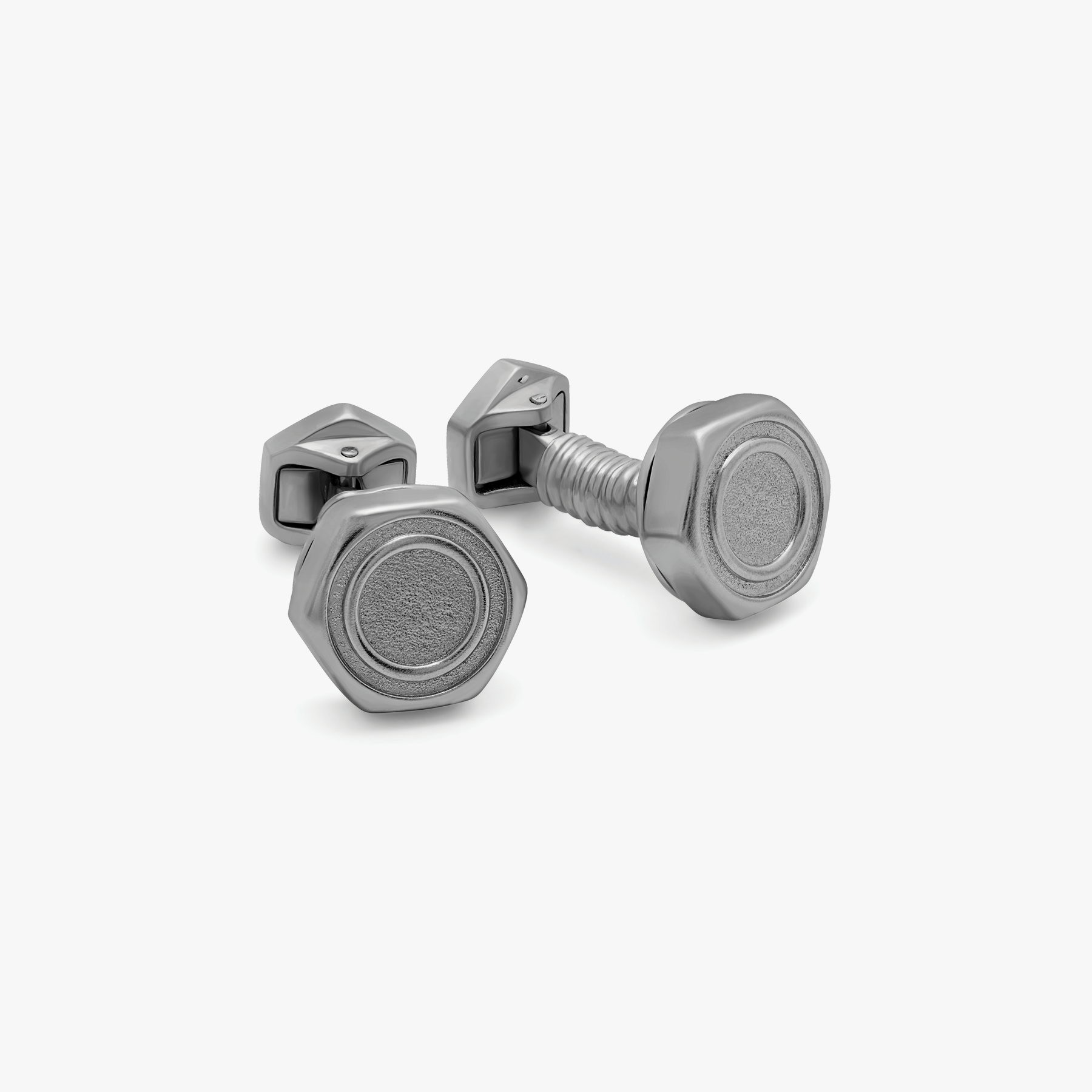 Hex Nut Bolt cufflinks Ruthenium Plated Sterling Silver