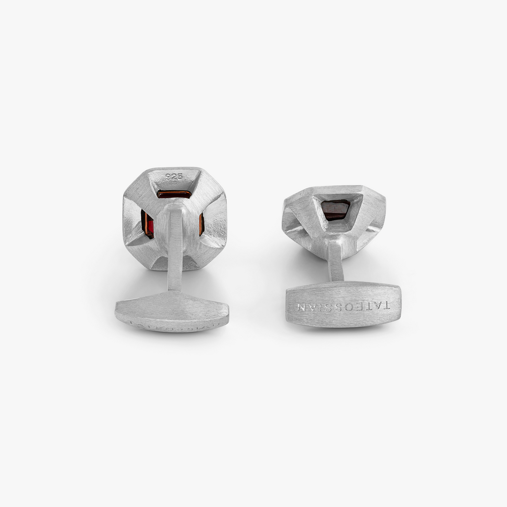 Precious CheckBoard Cufflink in Sterling Silver with Red Garnet (Limited Edition)
