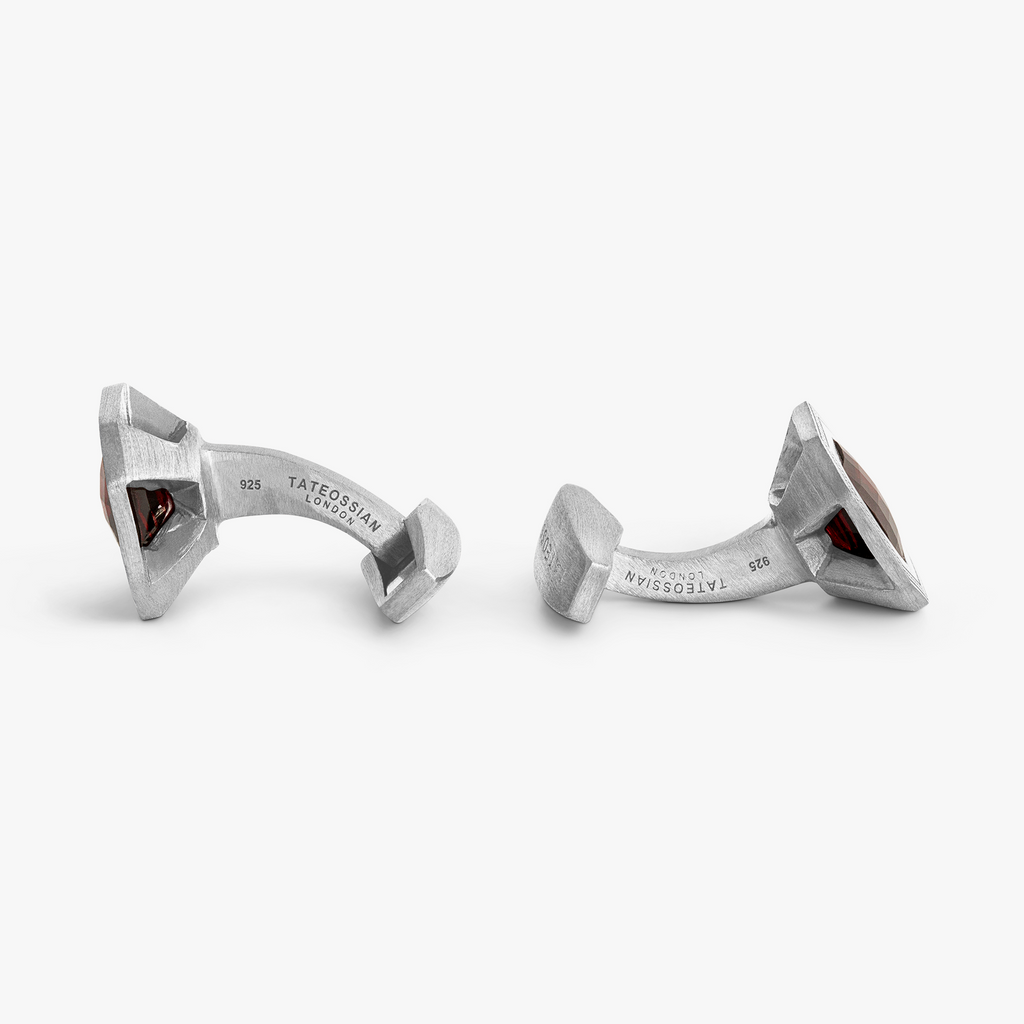 Precious CheckBoard Cufflink in Sterling Silver with Red Garnet (Limited Edition)