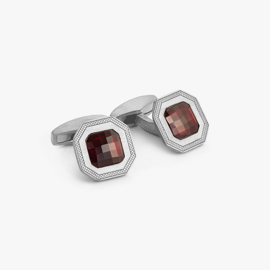 Precious CheckBoard Cufflink in Sterling Silver with Red Garnet (Limited Edition)