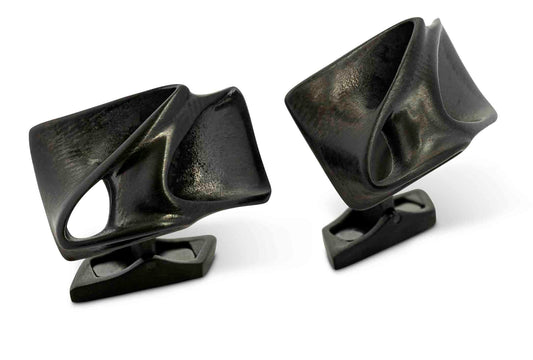 Caverna Cufflinks In Ip Black Plated Stainless Steel  Brushed