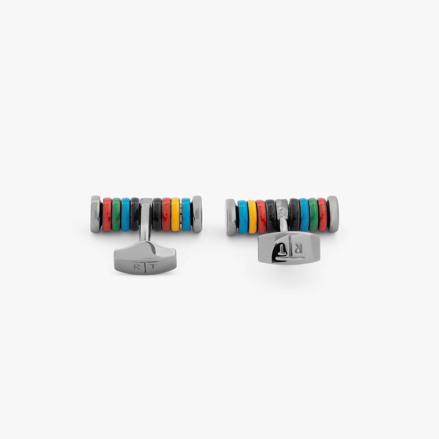 Tokyo Rings Cylinder cufflinks with multicolour enamel and palladium finish