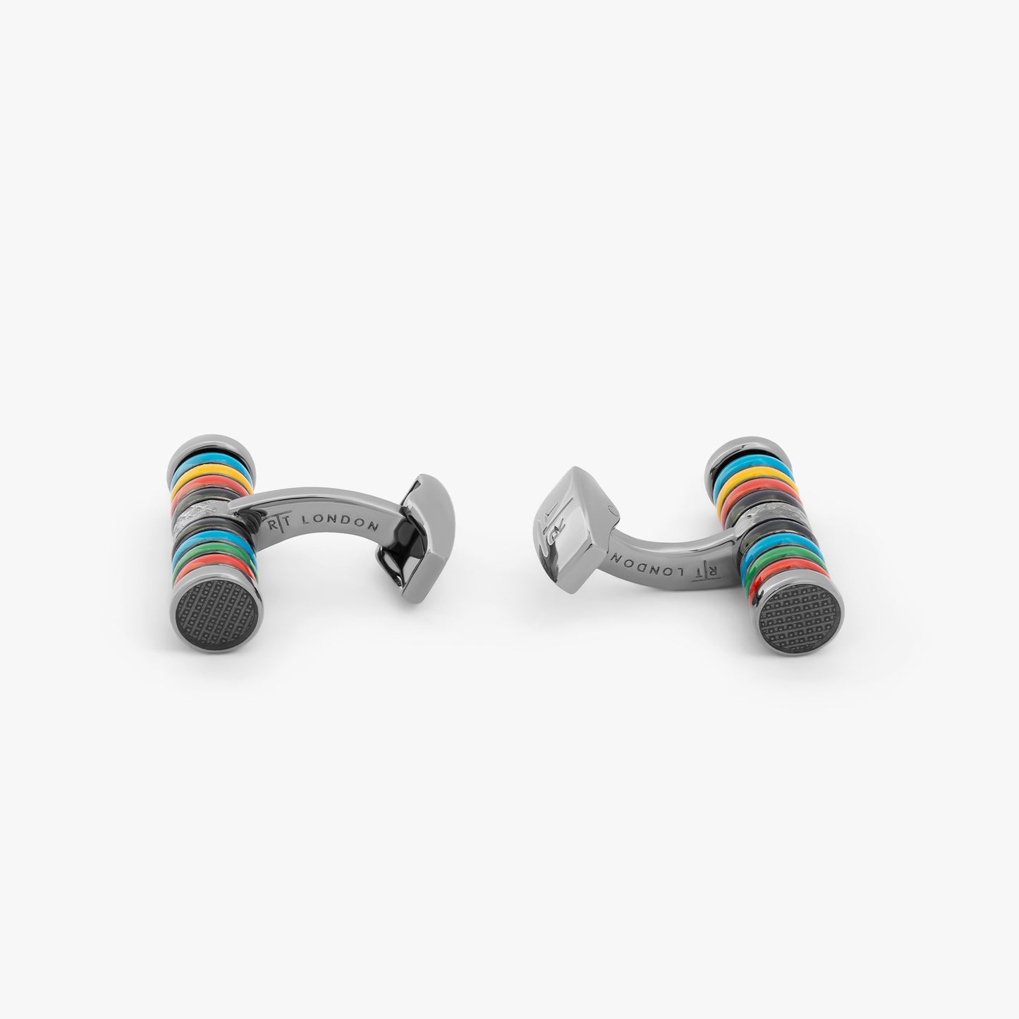 Tokyo Rings Cylinder cufflinks with multicolour enamel and palladium finish