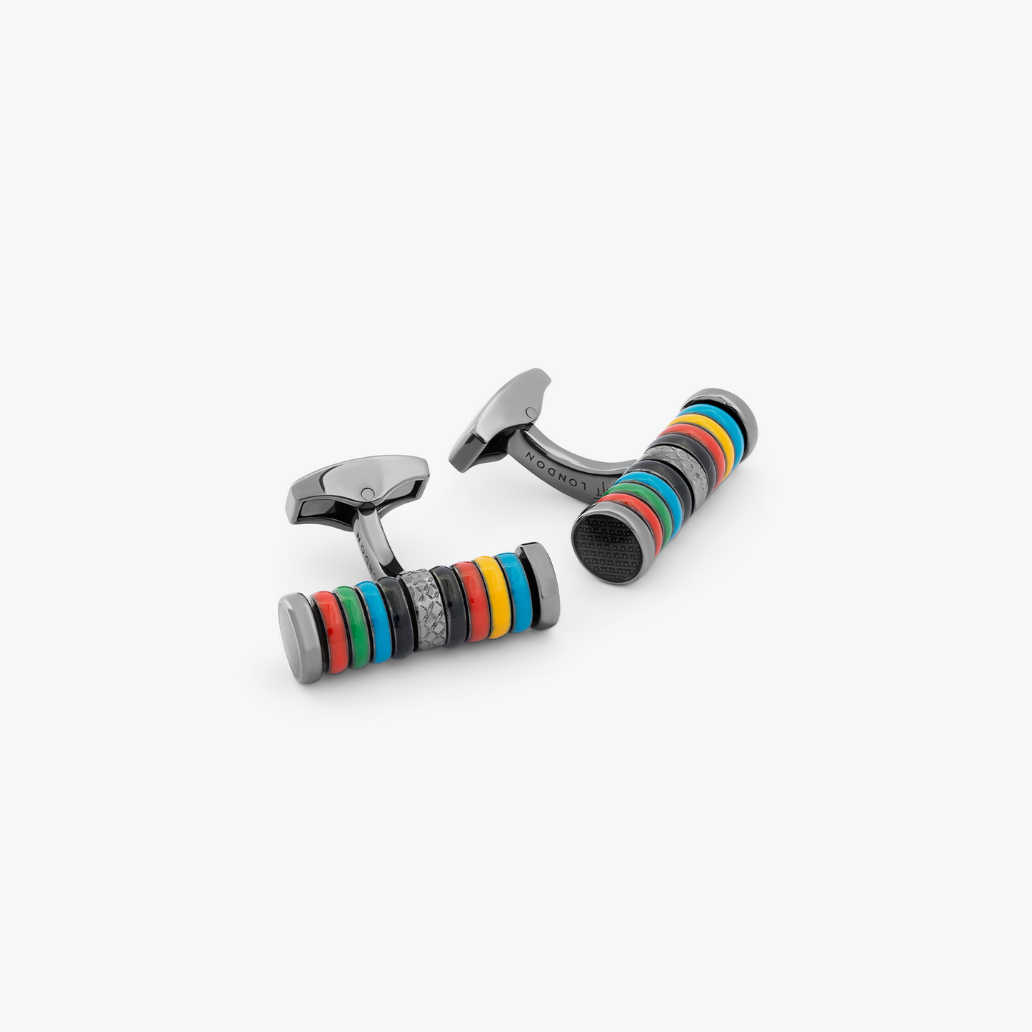 Tokyo Rings Cylinder cufflinks with multicolour enamel and palladium finish