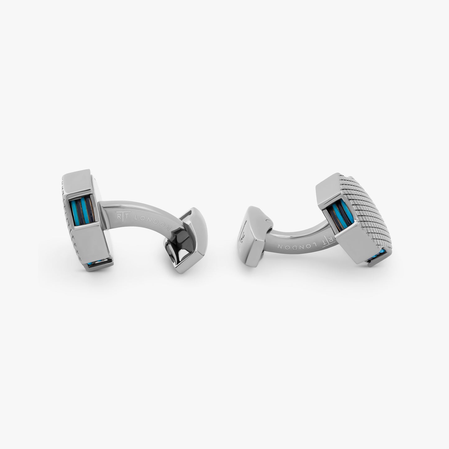 Tokyo Rings Stack cufflinks with blue enamel and gunmetal finish